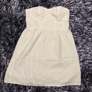 American Eagle Outfitters White Eyelet Strapless Mini Dress, White, size 12